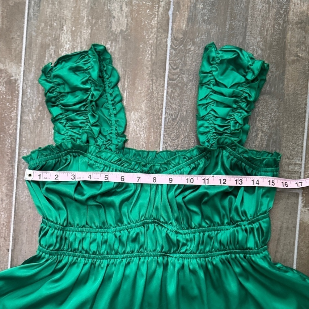 Emory Park Emerald Satin looking Ruffle Tank Top - Picture 5 of 8